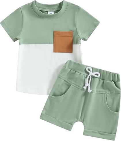 Adobabirl Baby Boy Shorts Set Summer Clothes Short Sleeve Striped Pocket Tshirt and Shorts Casual Toddler Boy Outfits in Saudi Arabia