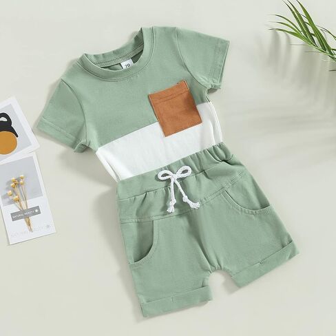 Adobabirl Baby Boy Shorts Set Summer Clothes Short Sleeve Striped Pocket Tshirt and Shorts Casual Toddler Boy Outfits in Saudi Arabia