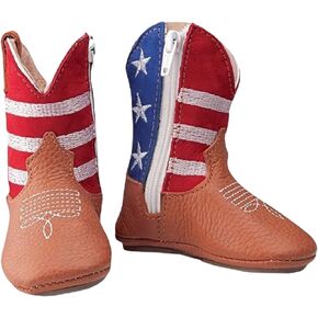 King USA Texas Real Leather Western Boots - Cowboy Bootie for Baby Infant Toddler Boys Girls Newborn