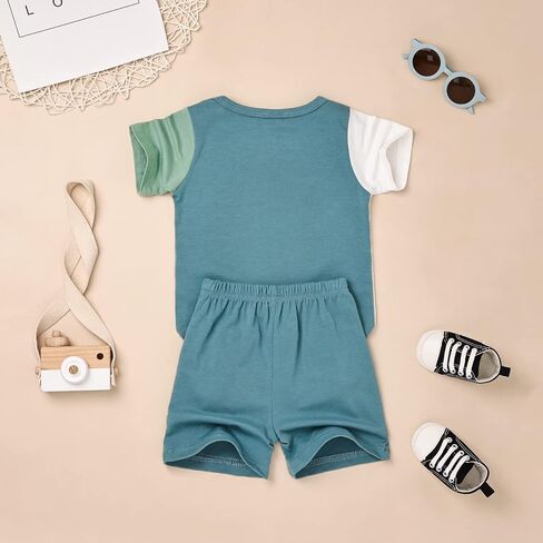 DOMOABEI Baby Boy Clothes Toddler Boy Summer Outfits Short Sleeve Patchwork T-Shirt & Shorts Boy Clothes Set 12 Months-4T in Saudi Arabia