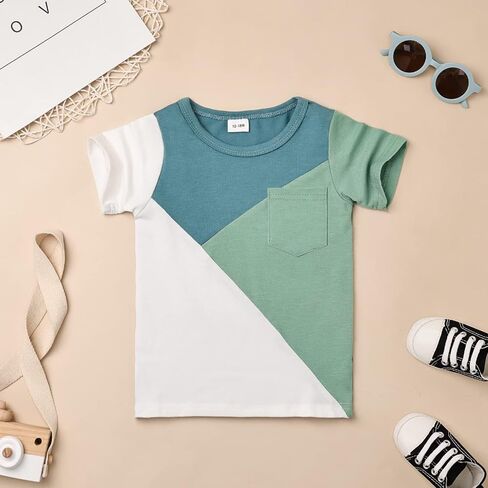 DOMOABEI Baby Boy Clothes Toddler Boy Summer Outfits Short Sleeve Patchwork T-Shirt & Shorts Boy Clothes Set 12 Months-4T in Saudi Arabia