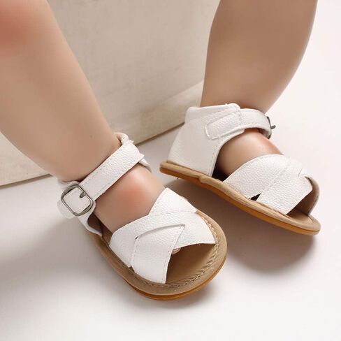 SOFMUO Baby Girls Braided Sandals Anti-Slip Rubber Sole Infant Summer Shoes | Soft Woven Sandals, Anti-Slip Rubber Sole,Hook &Loop Closure,Summer First Walkers for Infant Toddler Girls in Kuwait