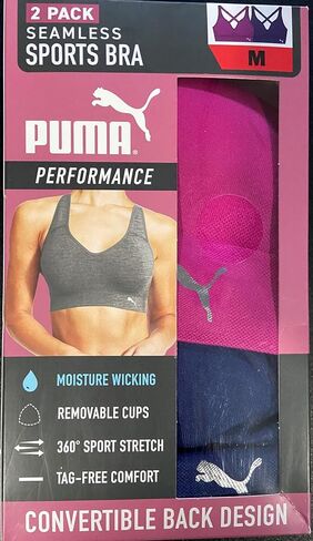PUMA Womens Removable Cups Racerback Sports Bra 2 Pack Blue/Pink in Saudi Arabia