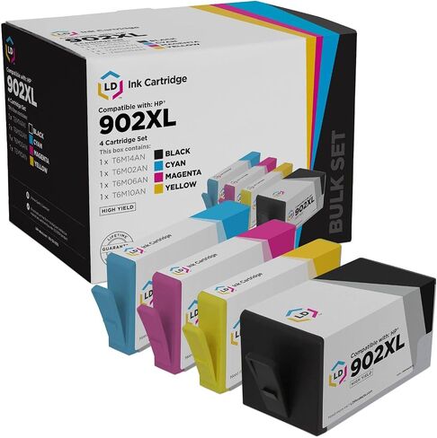 LD Products Compatible Replacement for HP 902xl Ink Cartridges Combo Pack 902 XL High Yield (1 Black 1 Cyan 1 Magenta 1 Yellow 4-Pack) for OfficeJet Pro 6950 6958 6962 6963 6964 6968 6978 6970 6979 in Saudi Arabia
