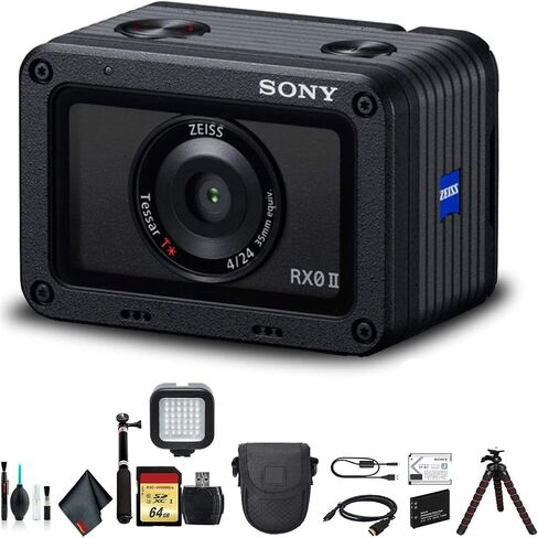 Sony Cyber-Shot DSC-RX0 II Camera DSC-RX0M2 with Soft Bag, Tripod, 2X Extra Batteries, LED Light, 2X 64GB Memory Card, Card Reader, Plus Essential Accessories in Saudi Arabia