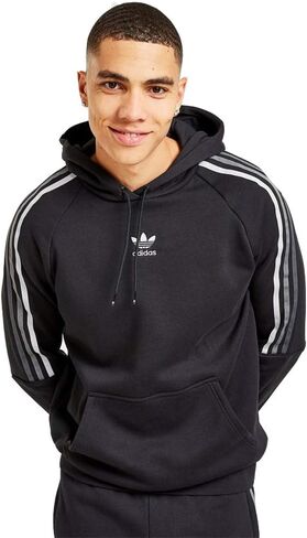 adidas mens Essentials 3-Stripes Pullover Hoodie Black/White2 Large in Kuwait