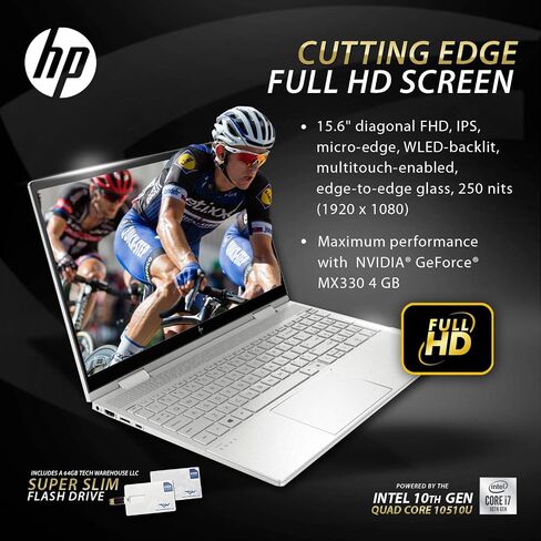 New HP Envy x360 2020,15.6 Full HD Touch,Intel i7-10510U Quadcore 10th Gen,NVIDIA MX330(4 GB),1TB SSD,16GB RAM,Win 10 Pro, B&O Speakers,Fingerprnt,HP WTY, 64GB Tech Warehouse LLC Flash Drive in Saudi Arabia