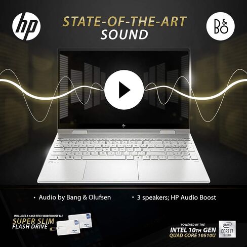 New HP Envy x360 2020,15.6 Full HD Touch,Intel i7-10510U Quadcore 10th Gen,NVIDIA MX330(4 GB),1TB SSD,16GB RAM,Win 10 Pro, B&O Speakers,Fingerprnt,HP WTY, 64GB Tech Warehouse LLC Flash Drive in Saudi Arabia