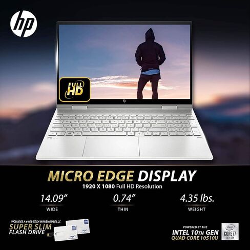 New HP Envy x360 2020,15.6 Full HD Touch,Intel i7-10510U Quadcore 10th Gen,NVIDIA MX330(4 GB),1TB SSD,16GB RAM,Win 10 Pro, B&O Speakers,Fingerprnt,HP WTY, 64GB Tech Warehouse LLC Flash Drive in Saudi Arabia