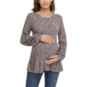 BBHoping Women's Maternity Sweater Tops Long Bishop Sleeves Pregnant Tunics Long Sleeve Winter Pregnancy Peplum Top in Kuwait