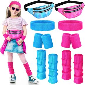 2Set 80s Leg Warmers Set for Girls Kids Neon Ribbed Knit Leg Warmers Fanny Pack Fitness Headband Wristbands for Cosplay Party in Saudi Arabia