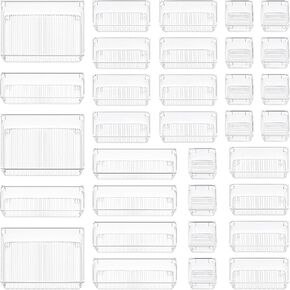 CHEFSTORY 33 PCS Clear Drawer Organizers Set, 4 Sizes Plastic Vanity Desk Drawer Organizers Trays and Storage Bins with Non-slip Silicone Pads for Makeup,Bathroom and Kitchen in Saudi Arabia