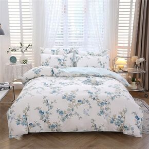 URBONUR Kids Duvet Cover Set Twin Size Cotton 3PCS Spring Garden Green Flowers and Butterflies Printed Bedding Set
