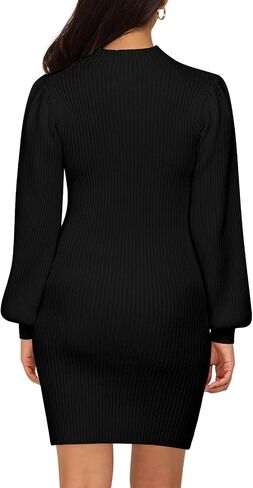Lueluoye Maternity Sweater Dress for Pregnant Women Turtleneck Puff Sleeve Knit Slim Fit Bodycon Mini Dress in Kuwait