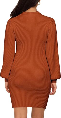 Lueluoye Maternity Sweater Dress for Pregnant Women Turtleneck Puff Sleeve Knit Slim Fit Bodycon Mini Dress in Kuwait