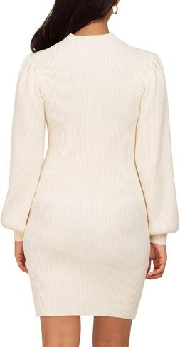 Lueluoye Maternity Sweater Dress for Pregnant Women Turtleneck Puff Sleeve Knit Slim Fit Bodycon Mini Dress in Kuwait