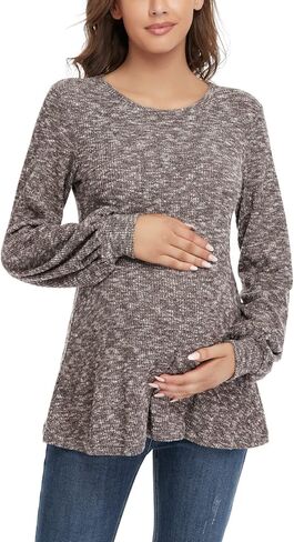 BBHoping Women's Maternity Sweater Tops Long Bishop Sleeves Pregnant Tunics Long Sleeve Winter Pregnancy Peplum Top in Kuwait