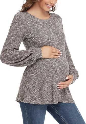 BBHoping Women's Maternity Sweater Tops Long Bishop Sleeves Pregnant Tunics Long Sleeve Winter Pregnancy Peplum Top in Kuwait