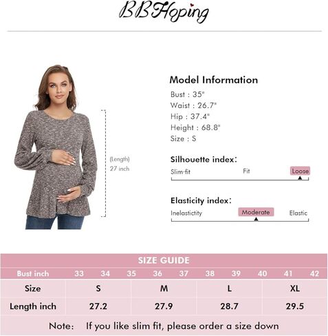 BBHoping Women's Maternity Sweater Tops Long Bishop Sleeves Pregnant Tunics Long Sleeve Winter Pregnancy Peplum Top in Kuwait