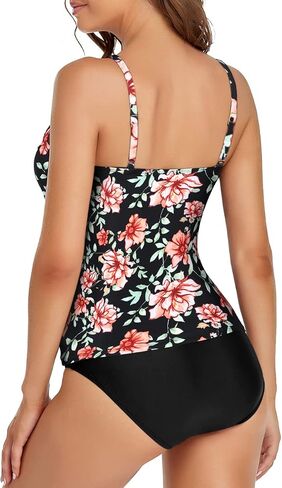 Hilor Women's Tankini Swimsuits High Neck Two Piece Bathing Suits Keyhole Swimwear Tankini with Shorts in Saudi Arabia