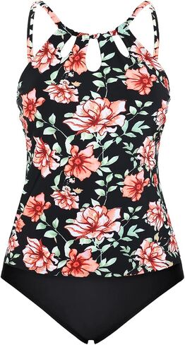Hilor Women's Tankini Swimsuits High Neck Two Piece Bathing Suits Keyhole Swimwear Tankini with Shorts in Saudi Arabia