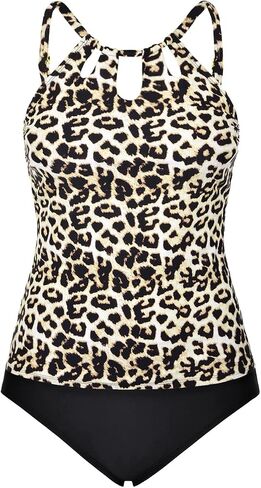 Hilor Women's Tankini Swimsuits High Neck Two Piece Bathing Suits Keyhole Swimwear Tankini with Shorts in Saudi Arabia
