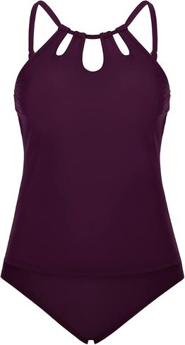 Hilor Women's Tankini Swimsuits High Neck Two Piece Bathing Suits Keyhole Swimwear Tankini with Shorts in Saudi Arabia