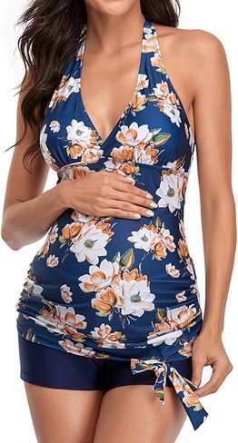 ملابس سباحة نسائية عالية الخصر من Lu's Chic بدلة استحمام للأمهات تانكيني 2 قطعة رقبة على شكل حرف V متواضعة in Kuwait