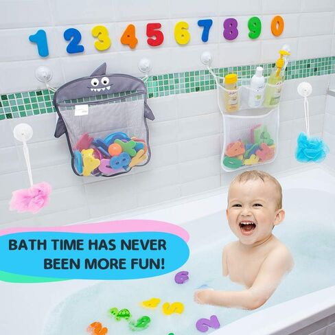 Large Bath Toy Organizer with Letters and Numbers – 3 Compartment Bath Toy Holder for Bathtub & Shower – Quick-Dry Mesh with 4 Strong Adhesive Hooks in Saudi Arabia