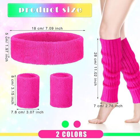 2Set 80s Leg Warmers Set for Girls Kids Neon Ribbed Knit Leg Warmers Fanny Pack Fitness Headband Wristbands for Cosplay Party in Saudi Arabia