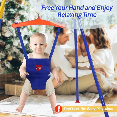 3-in-1 Toddler Swing Set and Baby Jumper, Baby Swing with Bouncers for Indoor Outdoor Play, Sturdy Safety Seat and Foldable Metal Swing Stand Easy to Assemble and Store at Home Garage in Kuwait