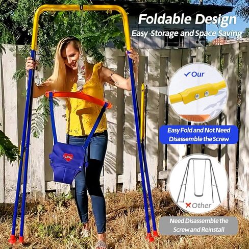 3-in-1 Toddler Swing Set and Baby Jumper, Baby Swing with Bouncers for Indoor Outdoor Play, Sturdy Safety Seat and Foldable Metal Swing Stand Easy to Assemble and Store at Home Garage in Kuwait