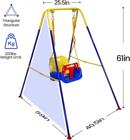 3-in-1 Toddler Swing Set and Baby Jumper, Baby Swing with Bouncers for Indoor Outdoor Play, Sturdy Safety Seat and Foldable Metal Swing Stand Easy to Assemble and Store at Home Garage in Kuwait