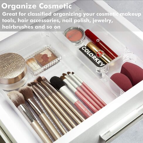 CHEFSTORY 33 PCS Clear Drawer Organizers Set, 4 Sizes Plastic Vanity Desk Drawer Organizers Trays and Storage Bins with Non-slip Silicone Pads for Makeup,Bathroom and Kitchen in Saudi Arabia