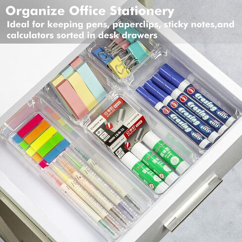 CHEFSTORY 33 PCS Clear Drawer Organizers Set, 4 Sizes Plastic Vanity Desk Drawer Organizers Trays and Storage Bins with Non-slip Silicone Pads for Makeup,Bathroom and Kitchen in Saudi Arabia