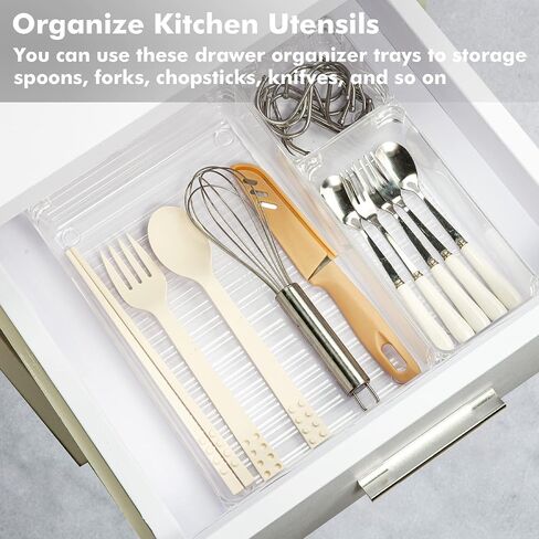CHEFSTORY 33 PCS Clear Drawer Organizers Set, 4 Sizes Plastic Vanity Desk Drawer Organizers Trays and Storage Bins with Non-slip Silicone Pads for Makeup,Bathroom and Kitchen in Saudi Arabia
