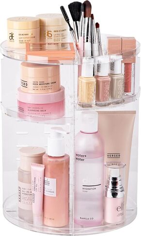 360 Rotating Makeup Organizer - Adjustable Shelf Height and Fully Rotatable. The Perfect Cosmetic Organizer for Bedroom Dresser or Vanity Countertop. (Black) in Saudi Arabia