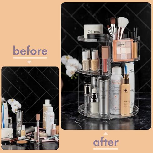 360 Rotating Makeup Organizer - Adjustable Shelf Height and Fully Rotatable. The Perfect Cosmetic Organizer for Bedroom Dresser or Vanity Countertop. (Black) in Saudi Arabia