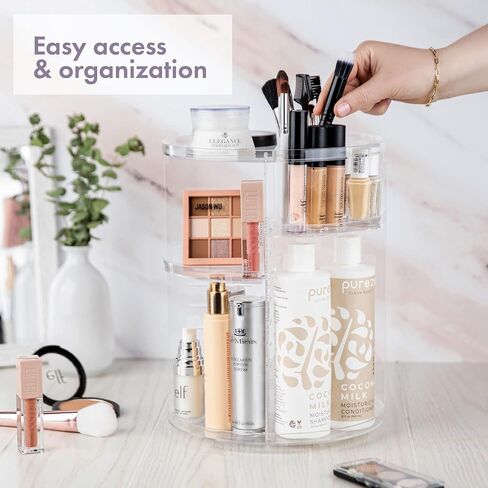 360 Rotating Makeup Organizer - Adjustable Shelf Height and Fully Rotatable. The Perfect Cosmetic Organizer for Bedroom Dresser or Vanity Countertop. (Black) in Saudi Arabia