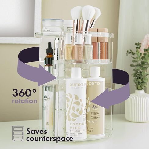 360 Rotating Makeup Organizer - Adjustable Shelf Height and Fully Rotatable. The Perfect Cosmetic Organizer for Bedroom Dresser or Vanity Countertop. (Black) in Saudi Arabia