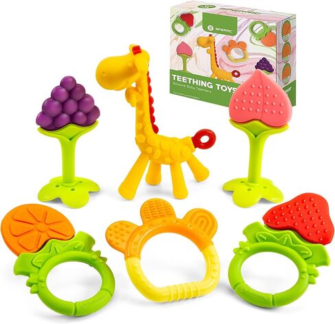 Baby Teething Toys for Newborn Infants (6-Pack) Freezer Safe Infant and Toddler Silicone Teethers Soothe Babies Gums, Perfect Baby Gift in Saudi Arabia