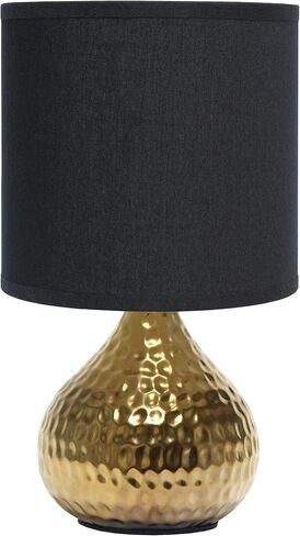 Simple Designs LT2073-SVB Mini Hammered Texture Silver Drip Table Lamp with Black Shade in Kuwait