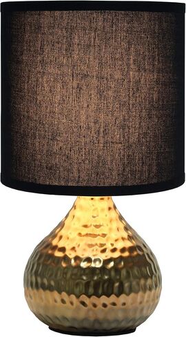 Simple Designs LT2073-SVB Mini Hammered Texture Silver Drip Table Lamp with Black Shade in Kuwait