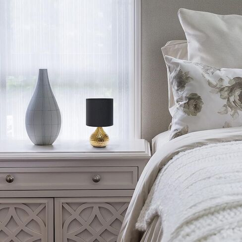 Simple Designs LT2073-SVB Mini Hammered Texture Silver Drip Table Lamp with Black Shade in Kuwait