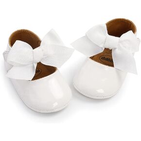 QWZban Baby Girls Mary Jane Flats with Bownot Non Slip Soft Sole PU Leather Newborn Infant Toddler First Walker Cirb Party Christmas Dress Shoes