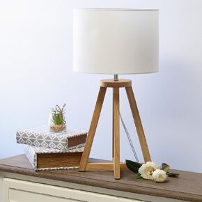 Simple Designs LT1069-NWH Interlocked Triangular Natural Wood Table Lamp with White Fabric Shade in Saudi Arabia