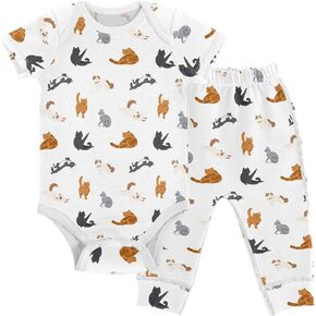 vvfelixl Baby Clothes Set Cute Cartoon Pattern Baby Bodysuits Set Unisex Short Sleeve Baby Pants Sets 0-24 Months