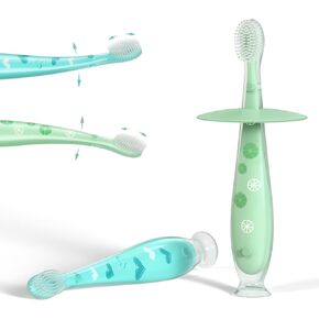 alobeby Baby Toddler Infant Soft Toothbrush: Extra Tooth Brush Age 2-4 6 to 12 Months Silicone Oral Dental Brish Hygiene Medium Pack Small Bristle Toothbrush Bulk (Blue & Green) in Saudi Arabia