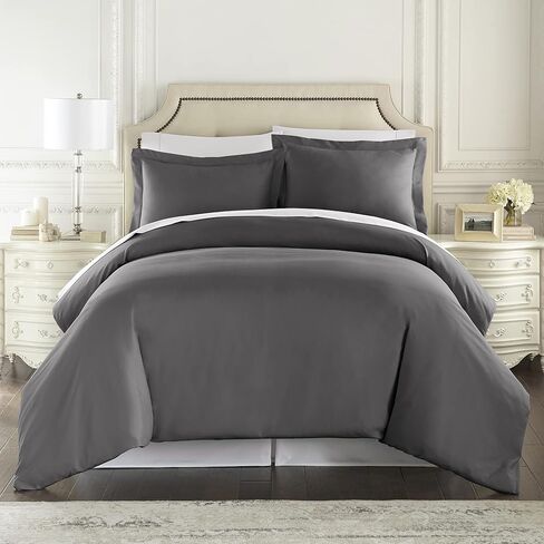 مجموعة HC COLLECTION 1500 خيط غطاء لحاف خفيف الوزن من أغطية السرير مع سحاب إغلاق للألحفة مع 2 غطاء وسادة، مقاس كوين، أبيض in Kuwait