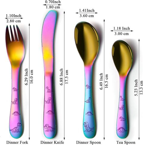 أواني إيفاندا للأطفال الصغار، طقم أدوات فضية للأطفال من الفولاذ المقاوم للصدأ مكون من 4 قطع، شوك وملاعق أواني للأطفال، أدوات مائدة مستديرة ناعمة مصقولة بالمرآة وآمنة للاستخدام في غسالة الأطباق in Kuwait